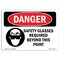 Signmission OSHA Danger, Glasses Required Beyond This Point, 10in X 7in Rigid Plastic, 10" W, 7" H, Landscape OS-DS-P-710-L-1559 - alternate 1